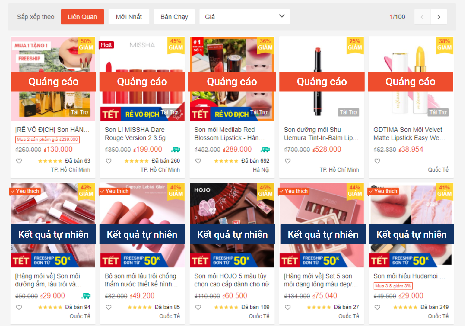 Cơ chế tìm kiếm và hiển thị của Shopee
