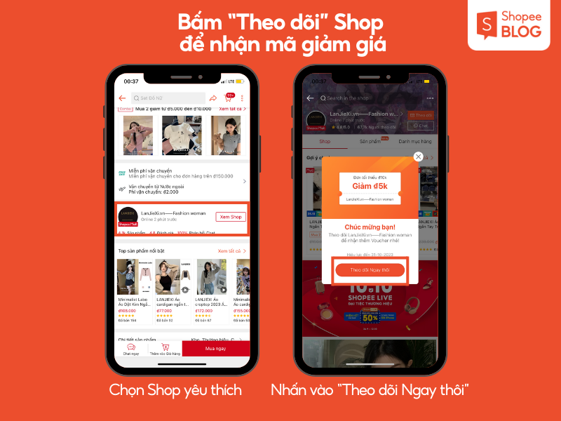 Mã giảm giá cho người theo dõi trên shopee